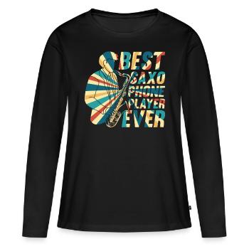 Meilleur joueur de téléphone Saxo Jamais Saxophoniste Musicien P - T-shirt manches longues Premium bio Femme - noir - Devant - Julia (174cm)