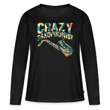Saxophoniste fou Saxophoniste Musicien Saxophone Instrument Saxo - T-shirt manches longues Premium bio Femme - noir - Devant - Julia (174cm)