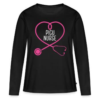 PICU Nurse Stethoscope Appreciation Heart - Frauen Premium Bio Langarmshirt - Schwarz - Vorne - Julia (174cm)