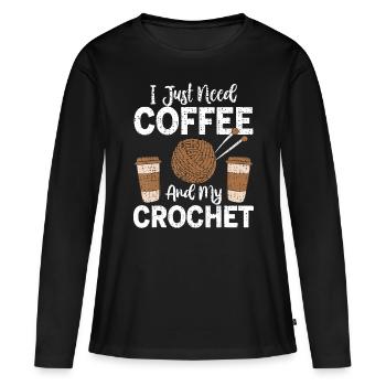Crochet mignon drôle J'ai juste besoin de café et mon croch - T-shirt manches longues Premium bio Femme - noir - Devant - Julia (174cm)