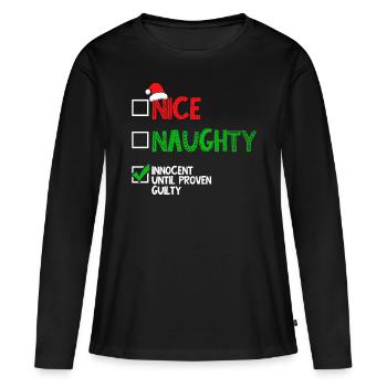 Nice Naughty Innocent jusqu’à preuve du contraire - T-shirt manches longues Premium bio Femme - noir - Devant - Julia (174cm)