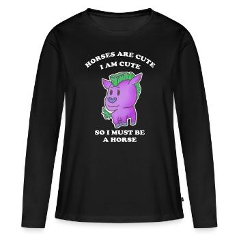 Pferde sind niedlich ich bin niedlich also bin ich - Frauen Premium Bio Langarmshirt - Schwarz - Vorne - Julia (174cm)