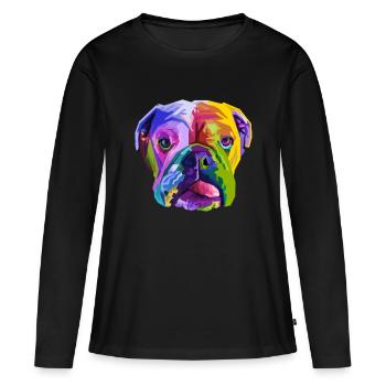 English British Bulldog Pop Art Portrait for Dog O - Women's Premium Organic Long Sleeve Shirt - black - Front - Julia (174cm)
