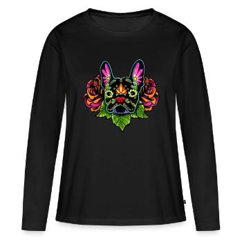 French Bulldog in Black - Day of the Dead Sugar Sk - Women's Premium Organic Long Sleeve Shirt - black - Front - Julia (174cm)