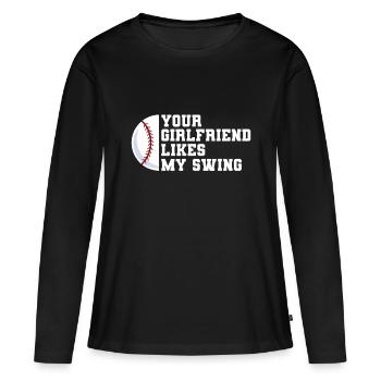 Baseball pour hommes Votre petite amie aime mon swing - T-shirt manches longues Premium bio Femme - noir - Devant - Julia (174cm)