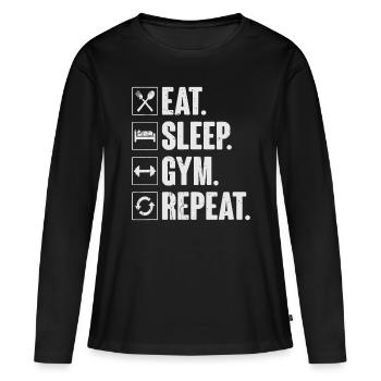 Eat Sleep Gym Repeat Funny Vintage Workouteat slee - Frauen Premium Bio Langarmshirt - Schwarz - Vorne - Julia (174cm)