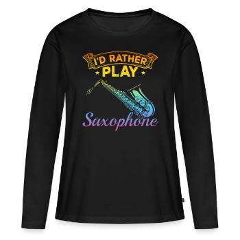 Saxophoniste Saxoplayer - Je préfère jouer Saxo - T-shirt manches longues Premium bio Femme - noir - Devant - Julia (174cm)