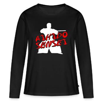 Aikido Sensei Japon Taekwondo Karaté Arts Martiaux - T-shirt manches longues Premium bio Femme - noir - Devant - Julia (174cm)
