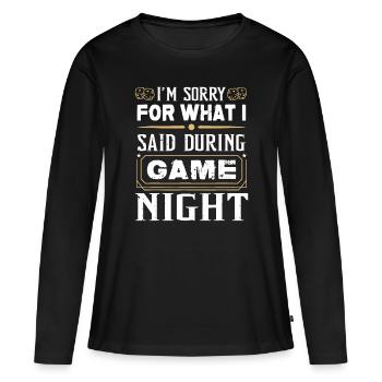 Je suis désolé pour ce que j'ai dit pendant la soirée de jeu - Sanglier - T-shirt manches longues Premium bio Femme - noir - Devant - Julia (174cm)