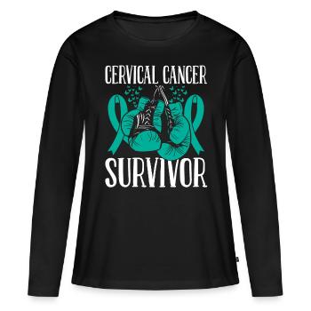 Cervical Cancer Month Survivor Ribbon Boxing Glove - Women's Premium Organic Long Sleeve Shirt - black - Front - Julia (174cm)