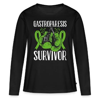 Mois de la gastroparésie Ruban de survivant Gants de boxe - T-shirt manches longues Premium bio Femme - noir - Devant - Julia (174cm)