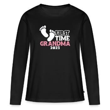 Première fois grand-mère 2023 Cadeau de chemise - T-shirt manches longues Premium bio Femme - noir - Devant - Julia (174cm)