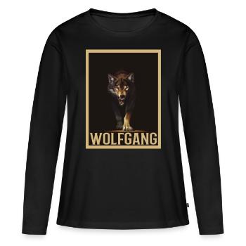 WOLFGANG Nom Tenue de loup pour le jour du nom avec le nom - T-shirt manches longues Premium bio Femme - noir - Devant - Julia (174cm)