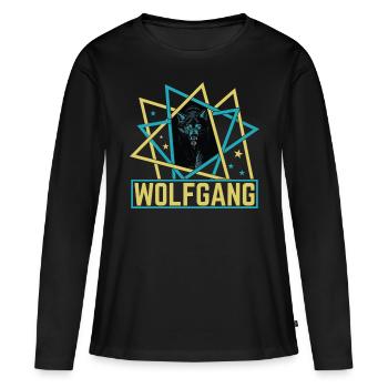 WOLFGANG Nom Tenue de loup pour le jour du nom avec le nom - T-shirt manches longues Premium bio Femme - noir - Devant - Julia (174cm)