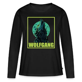 WOLFGANG Nom Tenue de loup pour le jour du nom avec le nom - T-shirt manches longues Premium bio Femme - noir - Devant - Julia (174cm)