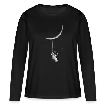 Moon Swing Astronaut Stars Space Man Funny - Women's Premium Organic Long Sleeve Shirt - black - Front - Julia (174cm)