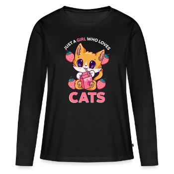 Juste une fille qui aime les chats Mama Mom Strawberry Mil - T-shirt manches longues Premium bio Femme - noir - Devant - Julia (174cm)