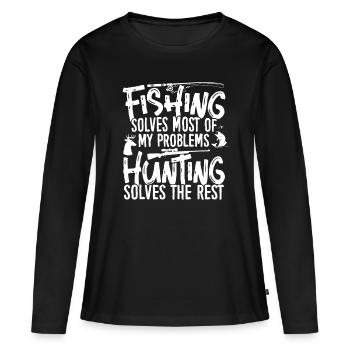 Chemises de chasse de pêche drôles pour les pêcheurs de chasseurs - T-shirt manches longues Premium bio Femme - noir - Devant - Julia (174cm)