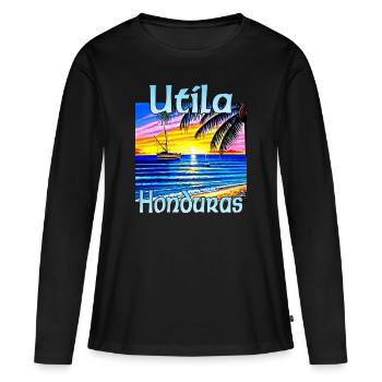 Utila Honduras - Frauen Premium Bio Langarmshirt - Schwarz - Vorne - Julia (174cm)