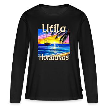 Utila Honduras - Frauen Premium Bio Langarmshirt - Schwarz - Vorne - Julia (174cm)