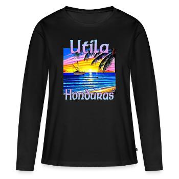Utila Honduras - Frauen Premium Bio Langarmshirt - Schwarz - Vorne - Julia (174cm)