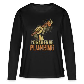 Plombier de plomberie vintage que j’aurais - T-shirt manches longues Premium bio Femme - noir - Devant - Julia (174cm)