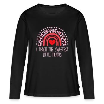 J'enseigne aux coeurs les plus doux Rainbow Teacher Valent - T-shirt manches longues Premium bio Femme - noir - Devant - Julia (174cm)