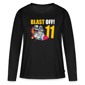 Je suis 11 Astronaut Lover Spaceship Happy - T-shirt manches longues Premium bio Femme - noir - Devant - Julia (174cm)