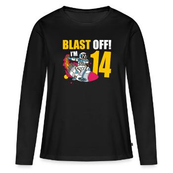 Je suis 14 Astronaut Lover Spaceship Happy - T-shirt manches longues Premium bio Femme - noir - Devant - Julia (174cm)