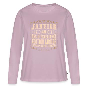 Vintage Janvier 49 ans. anniversaire janvier. - T-shirt manches longues Premium bio Femme - rose poudré - Devant - Julia (174cm)