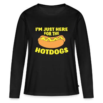 Ich bin nur wegen der Hotdogs Funny Hot Dogdoghotd hier - Frauen Premium Bio Langarmshirt - Schwarz - Vorne - Julia (174cm)