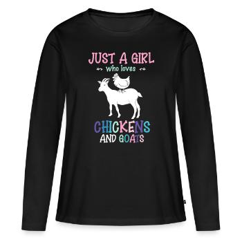 Nur ein Mädchen, das Hühner und Ziegen liebt Farm Anim - Frauen Premium Bio Langarmshirt - Schwarz - Vorne - Julia (174cm)