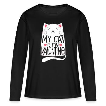 Mon chat est mon chaton femme de la Saint-Valentin - T-shirt manches longues Premium bio Femme - noir - Devant - Julia (174cm)