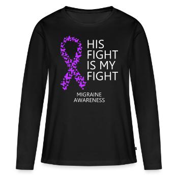Mois du ruban migraineux Son combat est mon combat - T-shirt manches longues Premium bio Femme - noir - Devant - Julia (174cm)