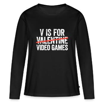 V est pour Video Games T-Shirt Anti Valentine’s Day - T-shirt manches longues Premium bio Femme - noir - Devant - Julia (174cm)