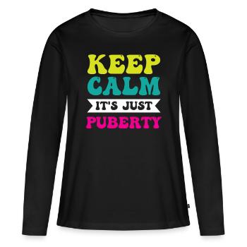 Restez calme Seule la puberté a grandi - T-shirt manches longues Premium bio Femme - noir - Devant - Julia (174cm)