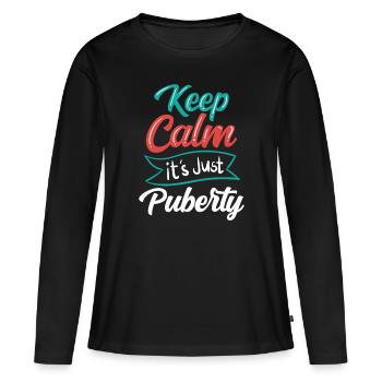Restez calme Seule la puberté a grandi - T-shirt manches longues Premium bio Femme - noir - Devant - Julia (174cm)
