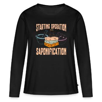 Fabrication du savon Démarrage de l’opération Savon fait maison - T-shirt manches longues Premium bio Femme - noir - Devant - Julia (174cm)