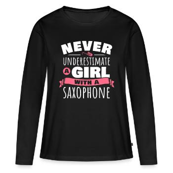 Saxophoniste Femme Saxophoniste Fille Saxopho - T-shirt manches longues Premium bio Femme - noir - Devant - Julia (174cm)