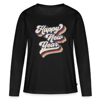 Vintage Happy New Year NYE Party - Drôle de nouvel an - T-shirt manches longues Premium bio Femme - noir - Devant - Julia (174cm)