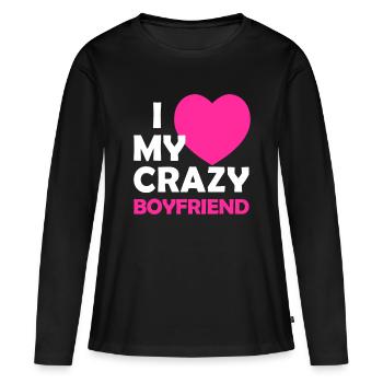 I Heart My Crazy Boyfriend Tshirt Funny Valentines - Women's Premium Organic Long Sleeve Shirt - black - Front - Julia (174cm)