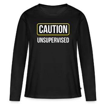 Attention sans surveillance sans surveillance Sarcastique non supervisé - T-shirt manches longues Premium bio Femme - noir - Devant - Julia (174cm)