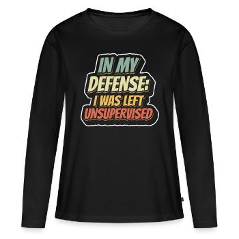 Laissé sans surveillance pour ma défense - T-shirt manches longues Premium bio Femme - noir - Devant - Julia (174cm)