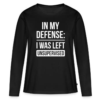 Laissé sans surveillance pour ma défense - T-shirt manches longues Premium bio Femme - noir - Devant - Julia (174cm)