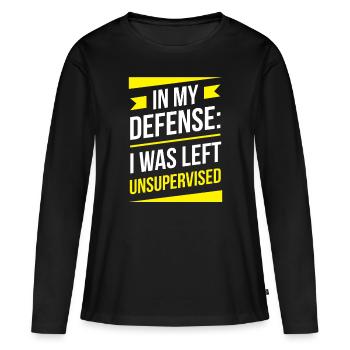 Laissé sans surveillance pour ma défense - T-shirt manches longues Premium bio Femme - noir - Devant - Julia (174cm)