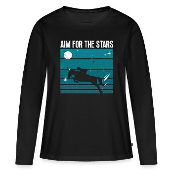Saut d’obstacles Visez pour les étoiles Chevaux Saut d’obstacles - T-shirt manches longues Premium bio Femme - noir - Devant - Julia (174cm)