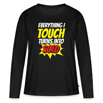 Tout ce que je touche est vendu à des maisons de courtage - T-shirt manches longues Premium bio Femme - noir - Devant - Julia (174cm)