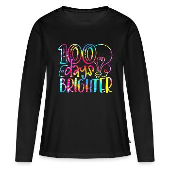 Tie Dye 100 Days Brighter Student Happy 100th Day - T-shirt manches longues Premium bio Femme - noir - Devant - Julia (174cm)