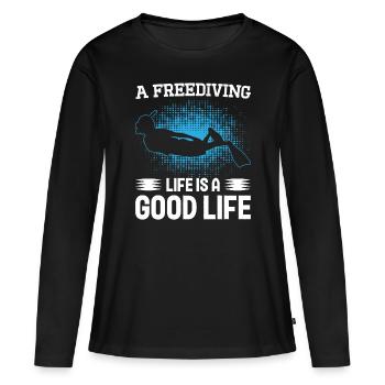 Freediving Life Good Life Apnea Diving Diver - Frauen Premium Bio Langarmshirt - Schwarz - Vorne - Julia (174cm)