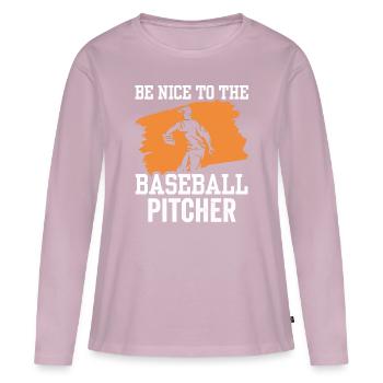 Sei Nett Zum Baseball Pitcher Hobby Werfer Spieler - Frauen Premium Bio Langarmshirt - Altrosa - Vorne - Julia (174cm)